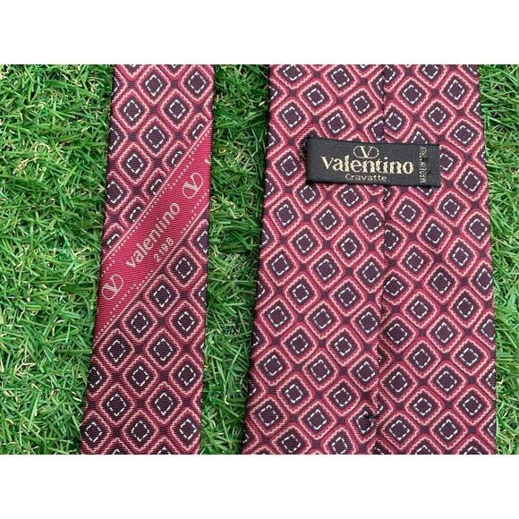VALENTINO Cravatte VINTAGE MCM Silk NECKTIE Tie RED PRINT AUTHENTIC - Picture 4 of 4